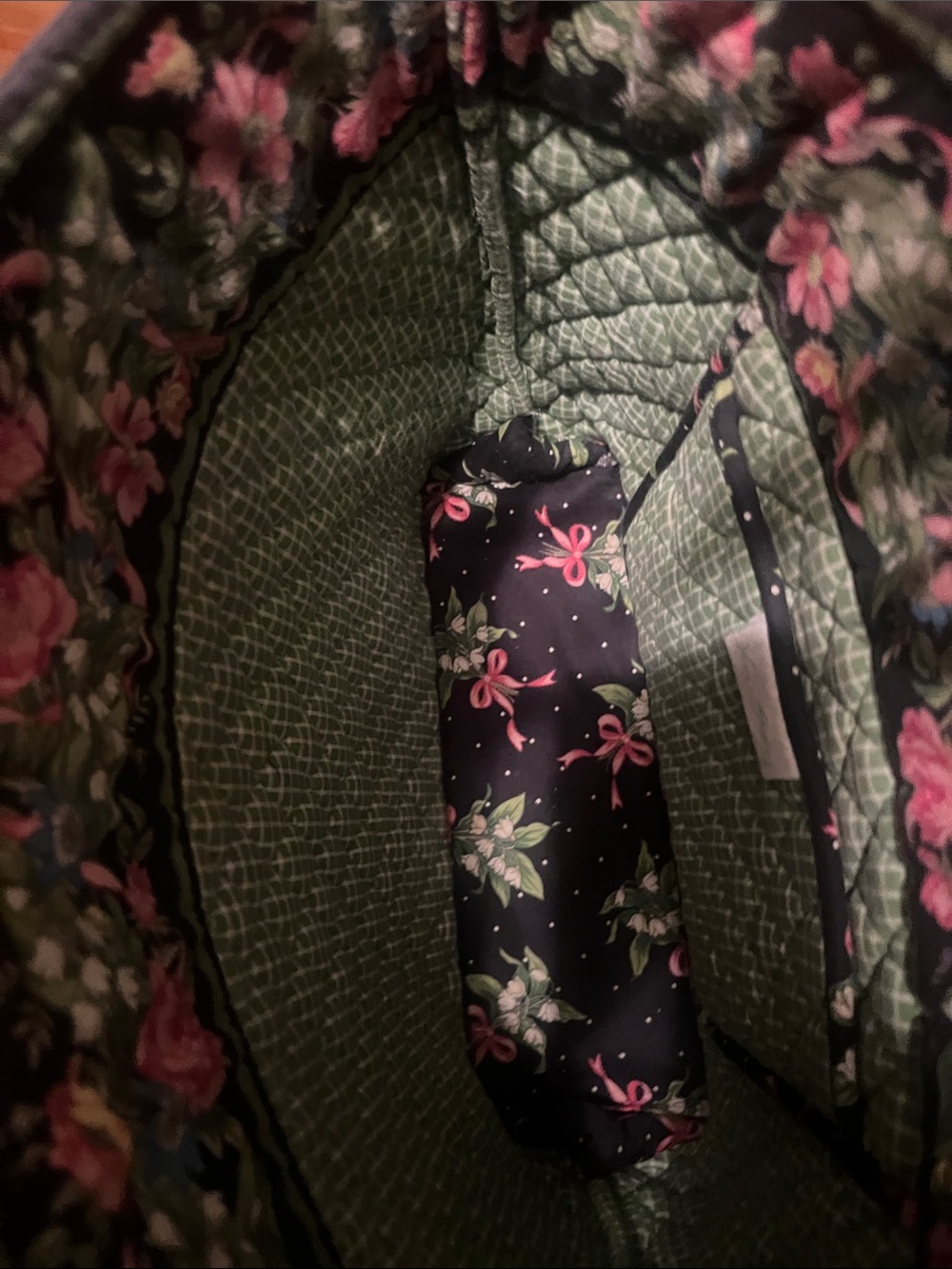 Vera Bradley Black Quilted Floral Tote with Pink Bows (Cancer Awareness) - Picture 4 of 4